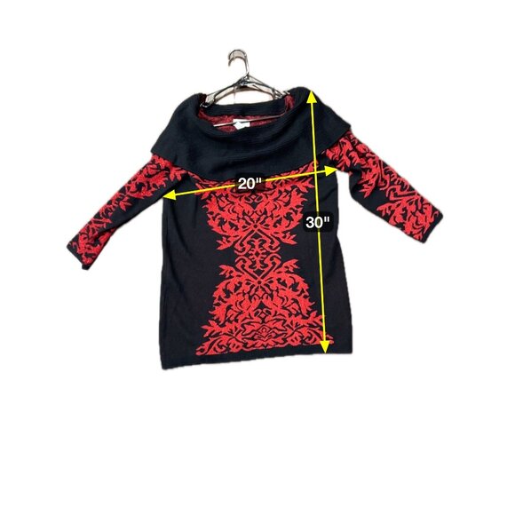 Carmen Carmen Marc Valvo Off The Shoulder Sweater Dress Red Black Sz XL Damask - Picture 7 of 10